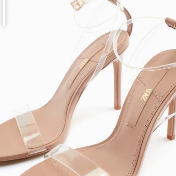 ZARA HIGH HEELED VINYL SANDALS BEIGE SIZE 40/US9 NEW WITH TAGS - Picture 1 of 11